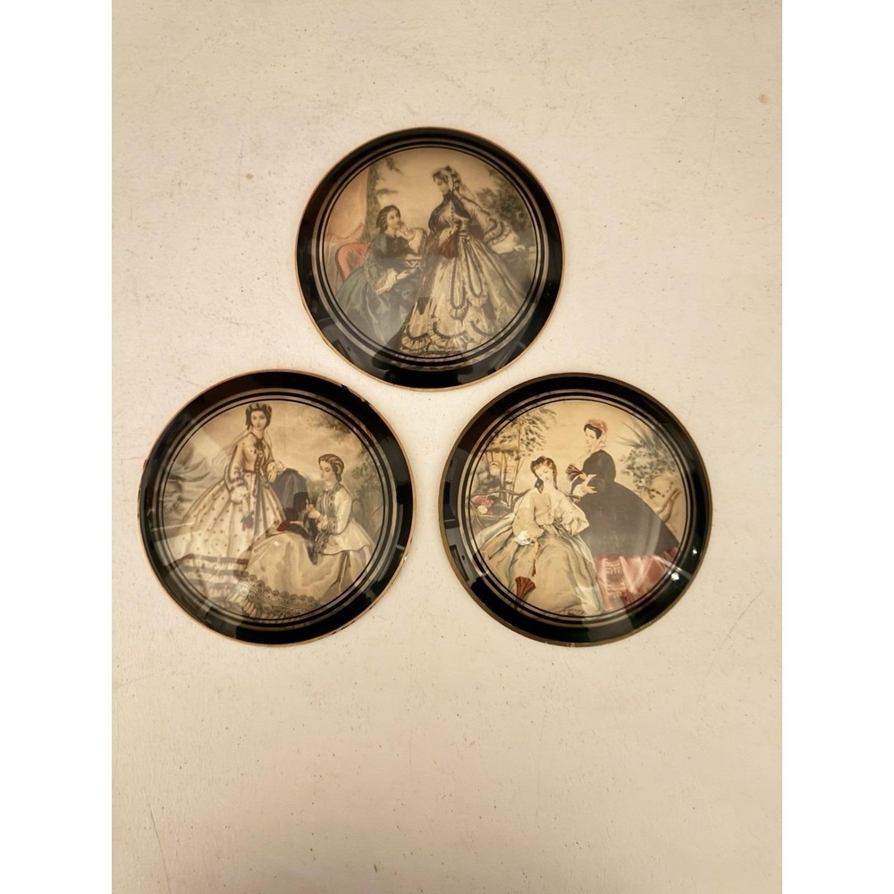 Vintage Victorian French Fashion Art Prints Peter Watsons Convex Glass Set Of 3